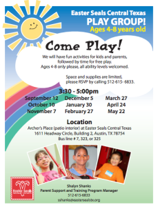 Play Group for ALL kids ages 4-8 (siblings also welcome) @ Archer's Place (Patio Interior) at Easter Seals | Austin | Texas | United States