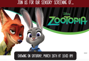 Sensory Friendly Film at Schulman/City Lights Theatre: Zootopia @ Schulman / City Lights Theatres | Georgetown | Texas | United States