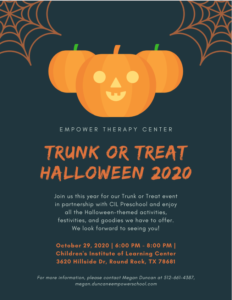 Empower Therapy Center: Trunk or Treat Halloween 2020 @ Children's Institute of Learning Center