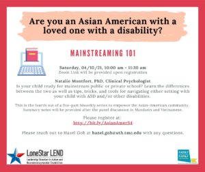 Asian Community Parent and Caregiver Support - Mainstreaming 101 @ Zoom