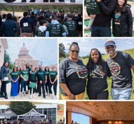 Un collage de fotos del personal, miembros de la junta directiva, voluntarios y simpatizantes de AST en actos celebrados en todo Texas.