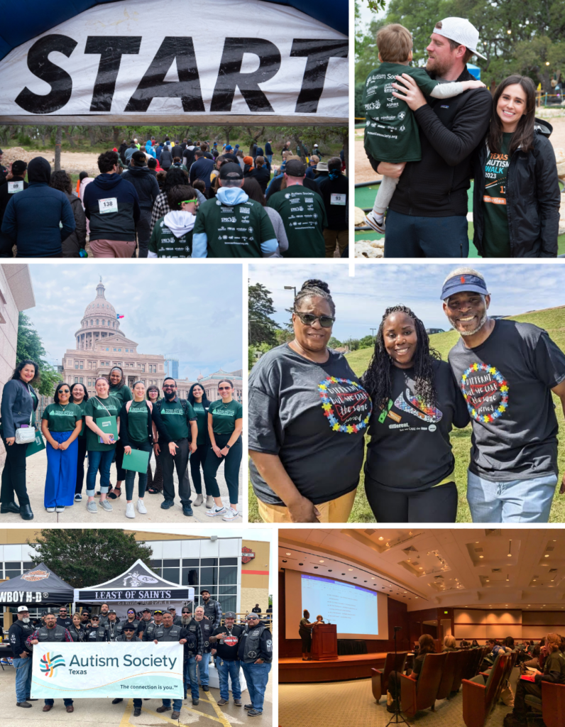 A collage of photos of AST staff, board members, volunteers, and supporters at events across Texas. 